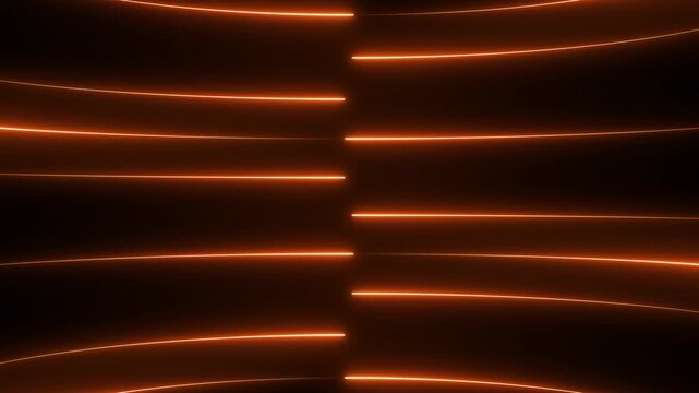 Abstract background with glowing orange horizontal neon light streaks moving fast in the dark creating a modern digital effect for technology and futuristic motion graphics design concepts and project