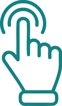 Minimalist teal line icon of a hand clicking an intuitive digital interface on a clean white background for web app.