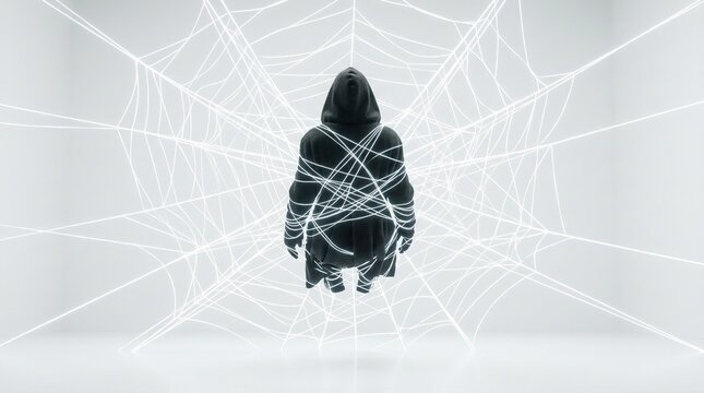Person Trapped in Web of Anxiety, Concept of Chronic Anxiety, Mental Entrapment and Overthinking
