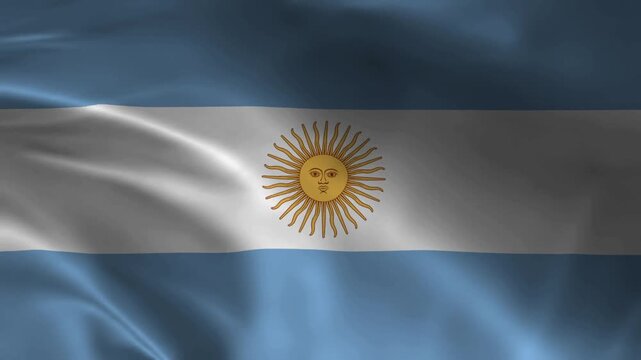 Argentina Flag Waving in Wind Seamless Loop &mdash; Full HD 1080p Realistic Cloth Animation with Sun of May, Light Blue and White Argentine National Flag Motion Graphics