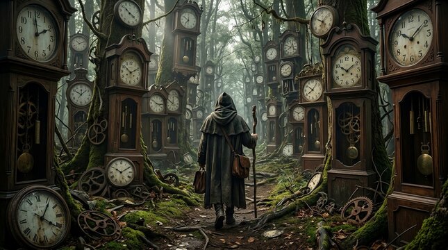 Wanderer Lost Among Endless Clocks, Concept of Chronic Anxiety, Time Pressure and Persistent Worry
