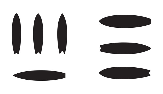 Set of surfboard shapes in different perspectives for various surfing activities.