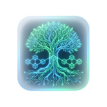 Minimalist Glassmorphism App Icon Blockchain Symbol Morphing Carbon Credit Smart Contract Icon