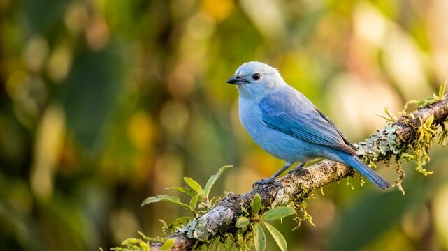 blue grey tanager close up golden light tropical bird video