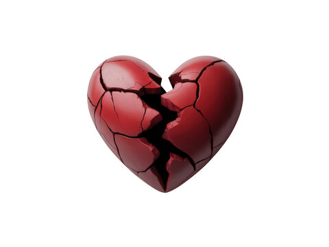 Broken red heart shape isolated on transparent background