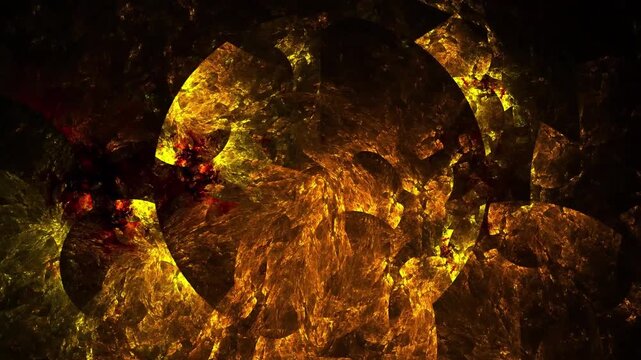 Abstract golden crystal fractal texture with rotating circular motion loop