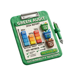 Naklejka premium Whimsical 3D Clay Model Corporate Green Audit Environmental Audit Clipboard