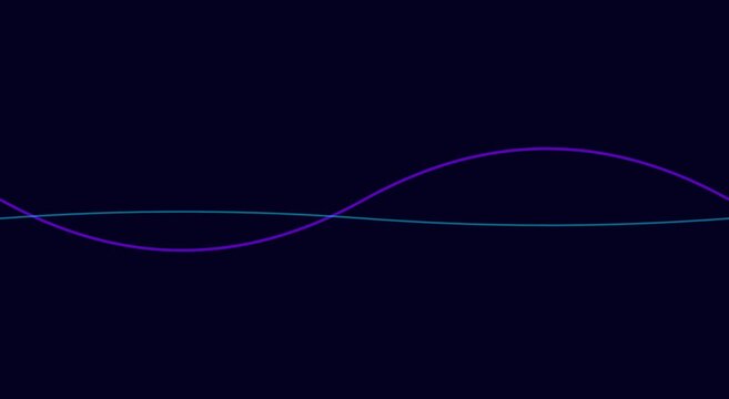 Abstract sine wave animation: intertwining neon purple and blue light lines animation