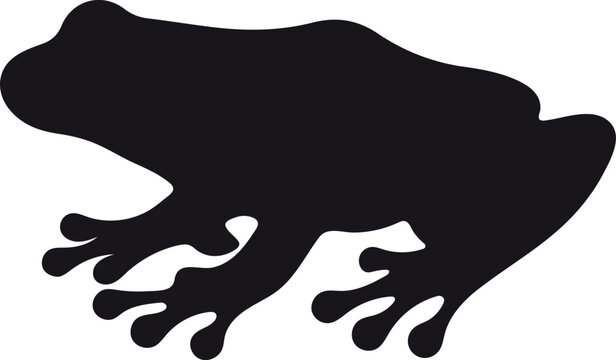 A minimalist flat-style frog silhouette in high-contrast black. This clean graphic is designed for maximum readability and versatility in both print and digital media applications.