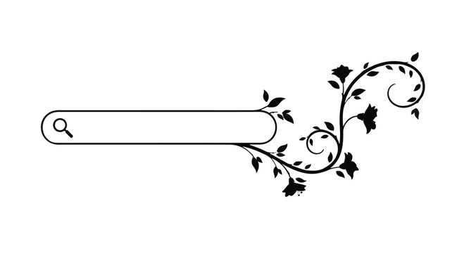 Search bar features an elegant floral vine pattern extending from the input field.