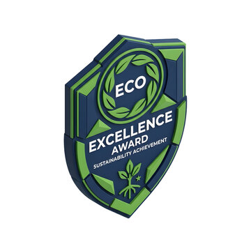 Geometric 3D Isometric Achievement Shield Eco Excellence Net Zero Achievement Badge