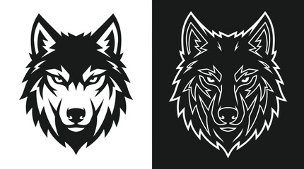 Obraz premium Fierce wolf head vector illustration featuring sharp lines and bold contrast for professional graphic design projects