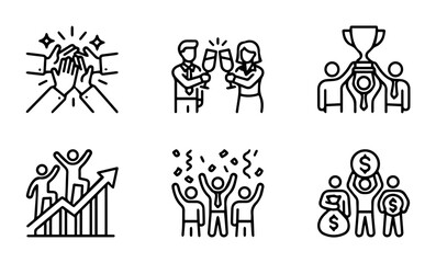 Fototapeta premium Celebration Icons: Success, Achievement, Teamwork, Business Growth, and Financial Wins