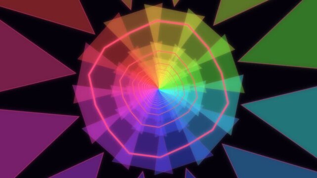 Bright colors moving in a spiral pattern in a rotating design