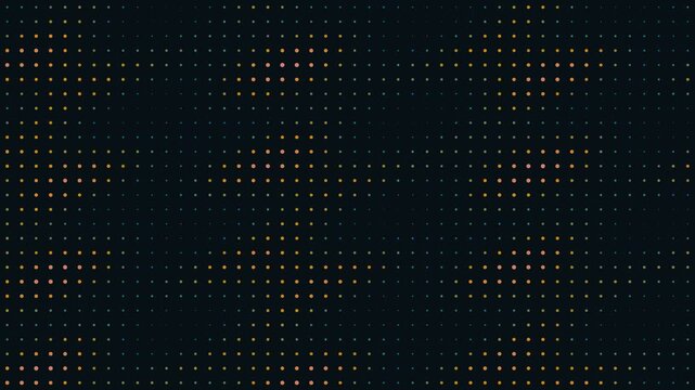 Abstract colorful dot grid rippling on dark background