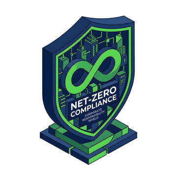 Sleek Isometric Corporate Compliance Shield Net Zero