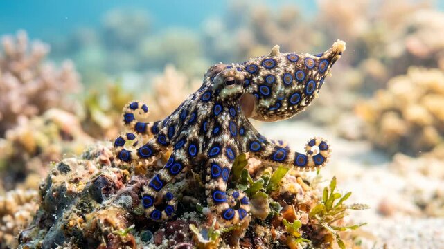 blue ringed octopus close up underwater in great barrier reef australia video
