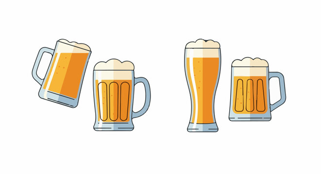 A colorful illustration of four mugs filled with frothy beer