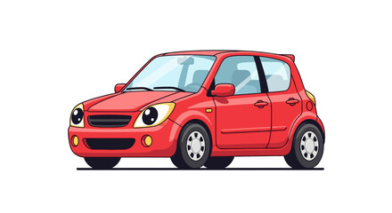 Fototapeta premium Cute Red Cartoon Car with Big Eyes, Isolated on White Background