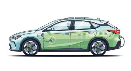 Fototapeta premium Electric Car Charging on White Background, Green Energy Vehicle