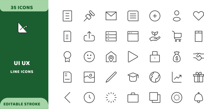 UI UX line icons. Website interface layout design development, mobile application user experience outline navigation, and digital software vector signs set