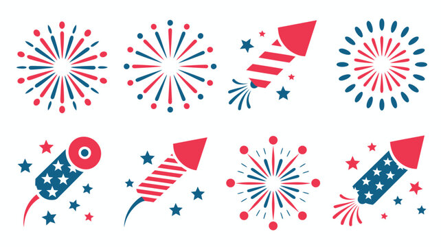 Colorful fireworks and rockets illustration with stars and stripes pattern fireworks illustration colorful explosion celebration sparkler background