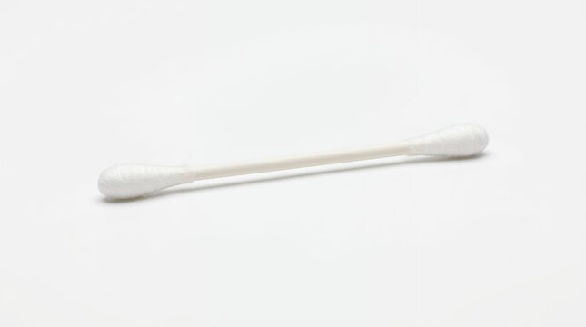 Single White Cotton Swab Stick on a Clean White Background, Studio Shot