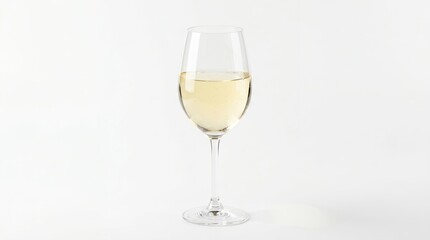 Fototapeta premium Single glass of white wine filled to the brim, isolated on a clean white background, studio lighting