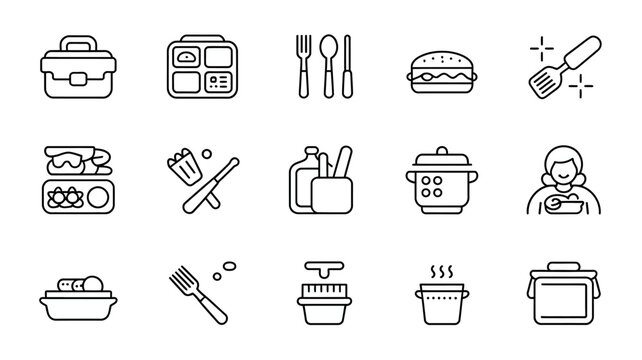 Assorted lunchbox items and meal prep tools with lunchbox utensils container sandwich preparation