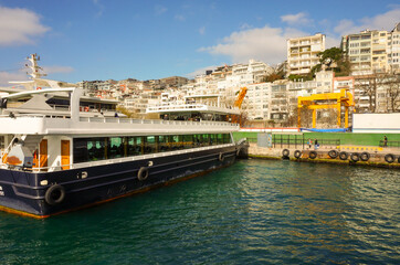 Naklejka premium Passenger vessel at Bosphorus waterfront in Istanbul, Turkey