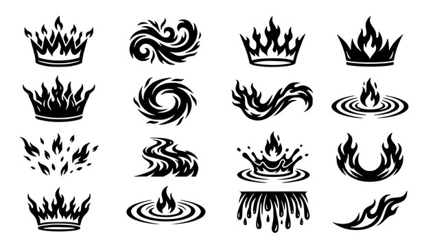 Decorative Fire Flame Symbols and Abstract Blaze Elements Vector Collection