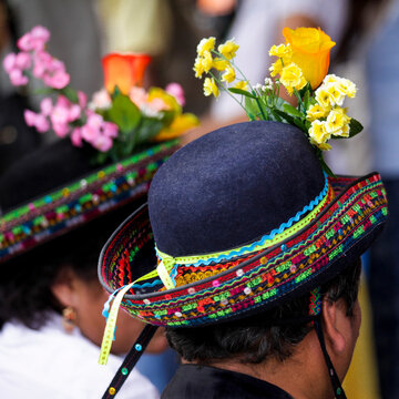 Colorful Traditional Hat With Flowers at Cultural Festival