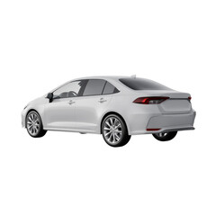 Fototapeta premium Sedan in silver is shown from a rear three-quarter perspective to highlight its modern exterior styling.