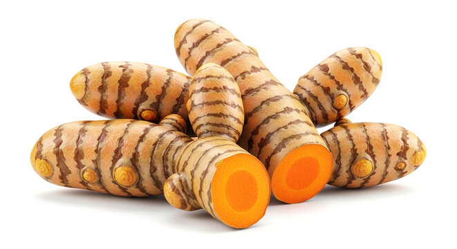 Fresh turmeric roots isolated on white background