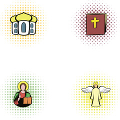 Obraz premium Halftone style set of religious objects and characters representing spirituality and belief