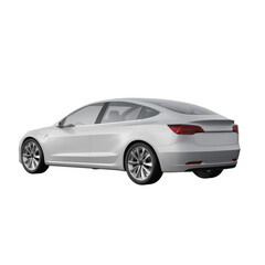 Fototapeta premium Sedan electric vehicle displays a sleek silver exterior profile designed for modern aerodynamic efficiency and high-performance urban transportation.