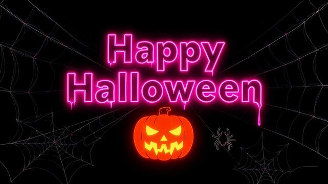 Happy Halloween Neon Glow Jack-o-Lantern Spooky Night Celebration.