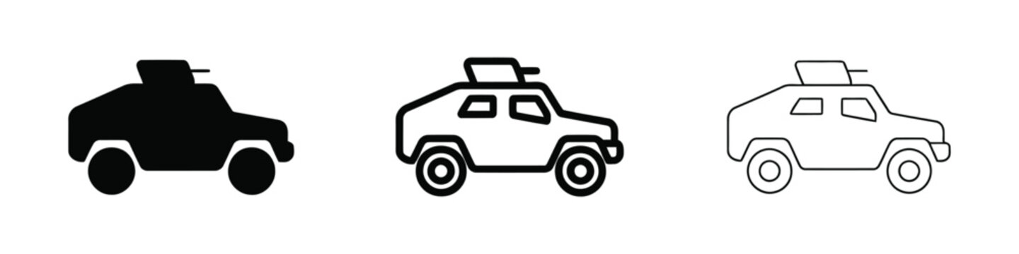 Armored vehicle icon with mounted weapon in silhouette style isolated on white background
