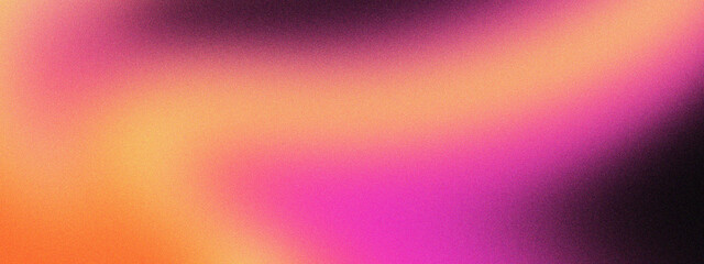 Fototapeta premium Vibrant grainy gradient background with soft pink and orange hues. Abstract blurred texture with dark purple shadows. Modern aesthetic backdrop for social media banners and creative designs.