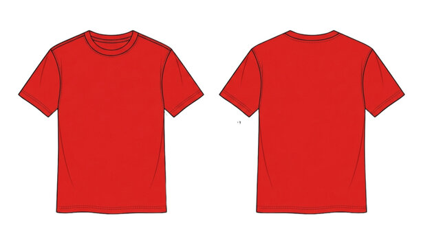Basic Unisex T Shirt Technical Fashion Drawing Template with Front and Back CAD Views