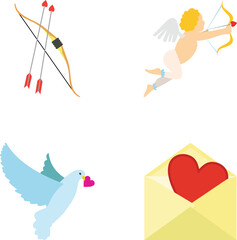 Obraz premium Cupid, bow, arrows, dove, and heart envelope representing valentine's day love