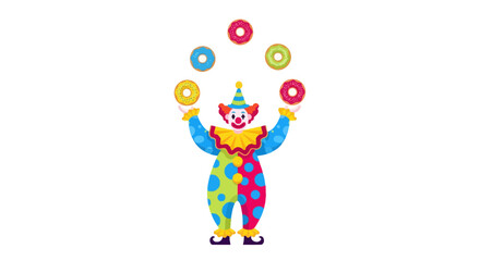 Fototapeta premium Clown Juggling Colorful Donuts - Fun Performance