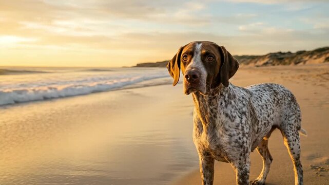 braque du bourbonnais at atlantic coast france beach close up golden light video