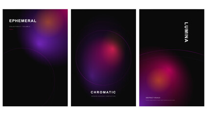 Fototapeta premium Abstract Dark Gradient Poster Set with Blurred Glowing Light for Modern Branding Presentation