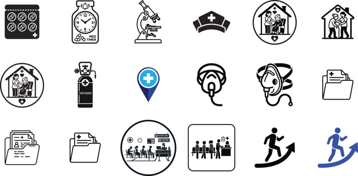 Set of medical and emergency service icons with first aid symbols Vector