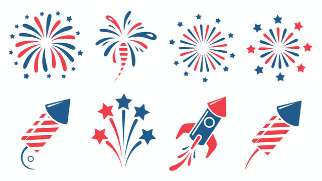 Colorful fireworks and rockets illustration with red white and blue colors fireworks illustration explosion celebration patriotic colorful background