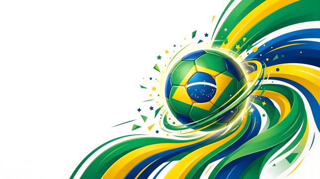 Brazil Football Poster Template World Cup 2026, Soccer Ball with Brazilian Flag Sports Background