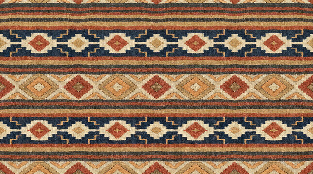 Southwestern kilim pattern with geometric diamond shapes and woven texture.