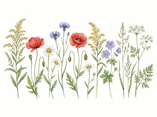 Fototapeta premium Watercolor wildflowers illustration