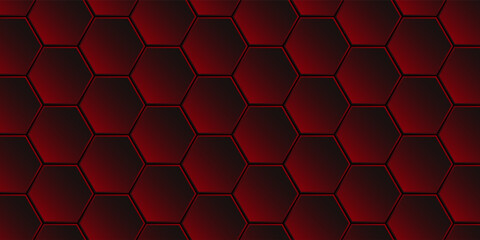 Fototapeta premium Banner with red hexagonal glitter Pattern on black background. eps10